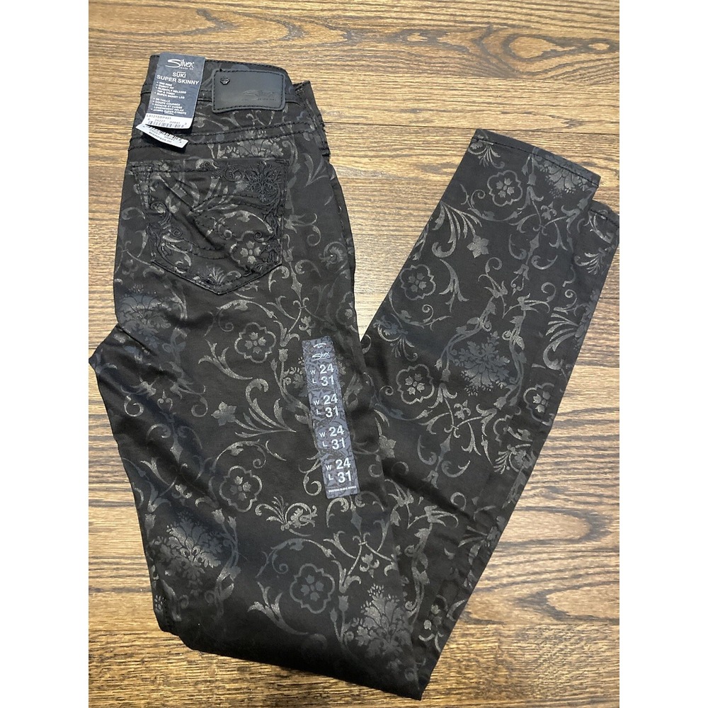 Silver Jeans Suki Super Skinny Jean Dark Gilded Black Size W 24 L 31 $88 NWT